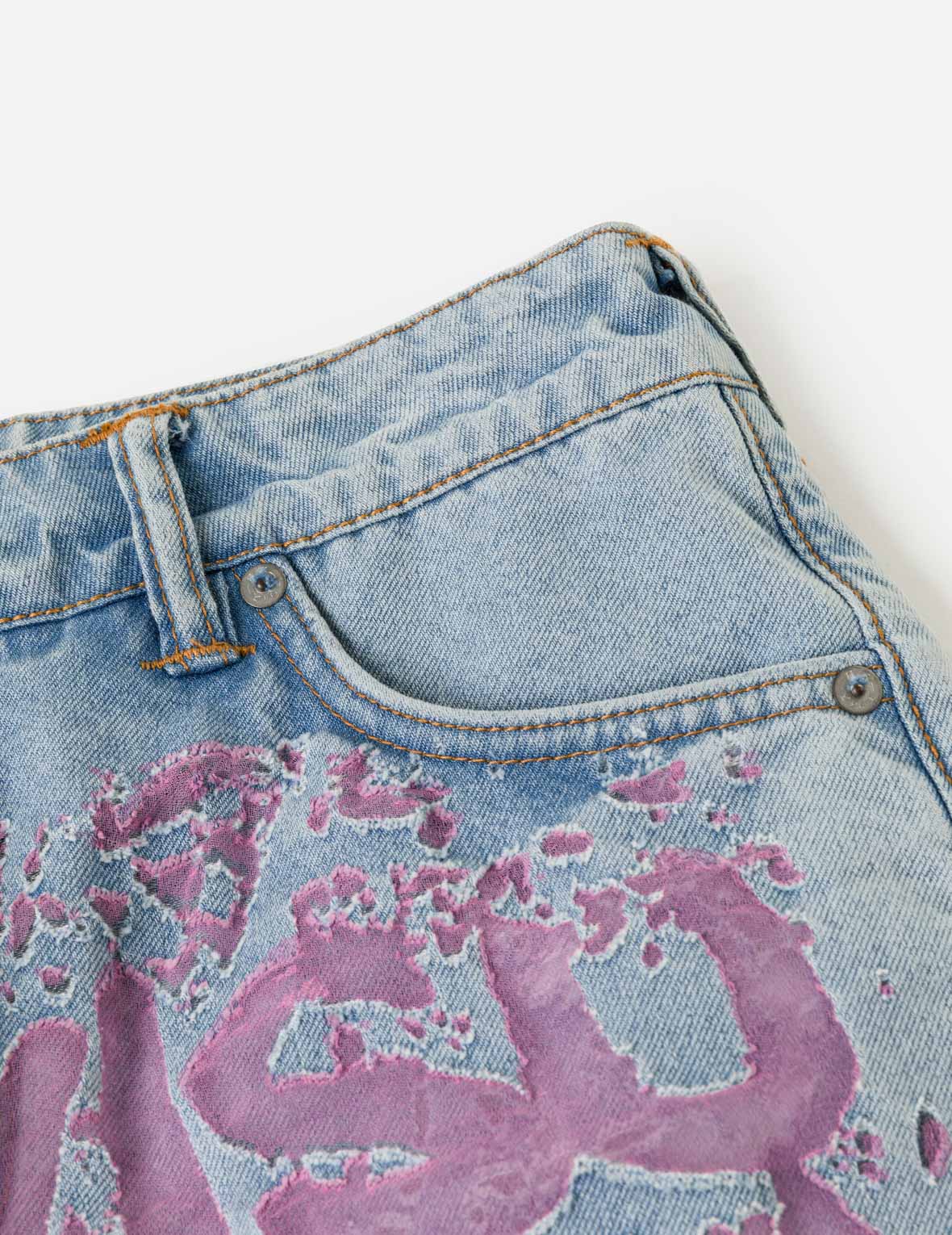 Color Burn-out Wordmark Denim Skort