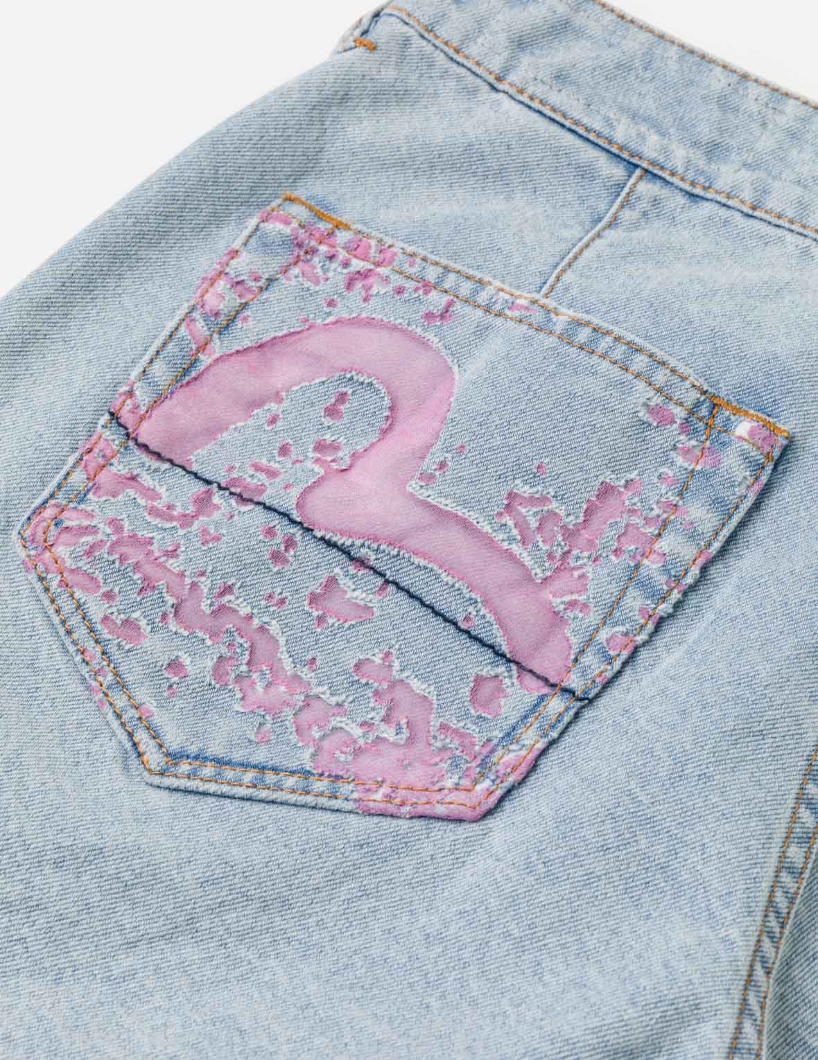 Color Burn-out Wordmark Denim Skort