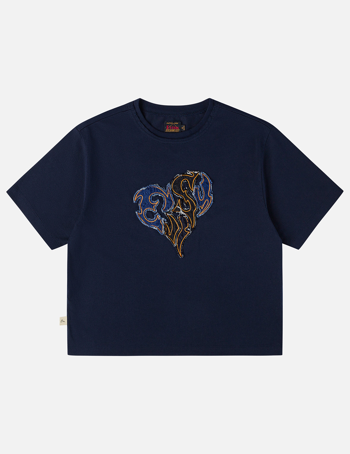 心形牛仔贴布刺绣 T恤