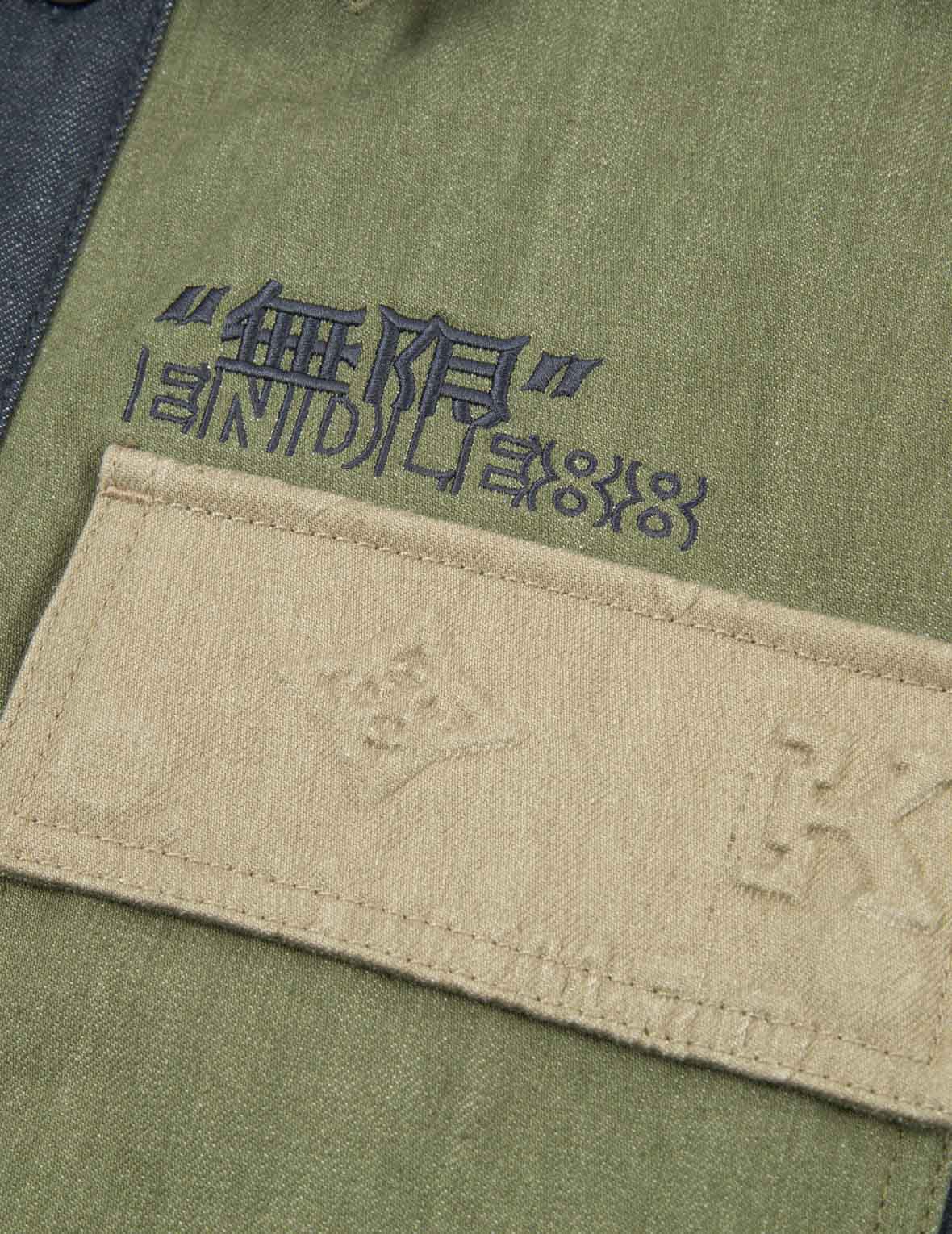 多元素凸印撞色衬衫式夹克