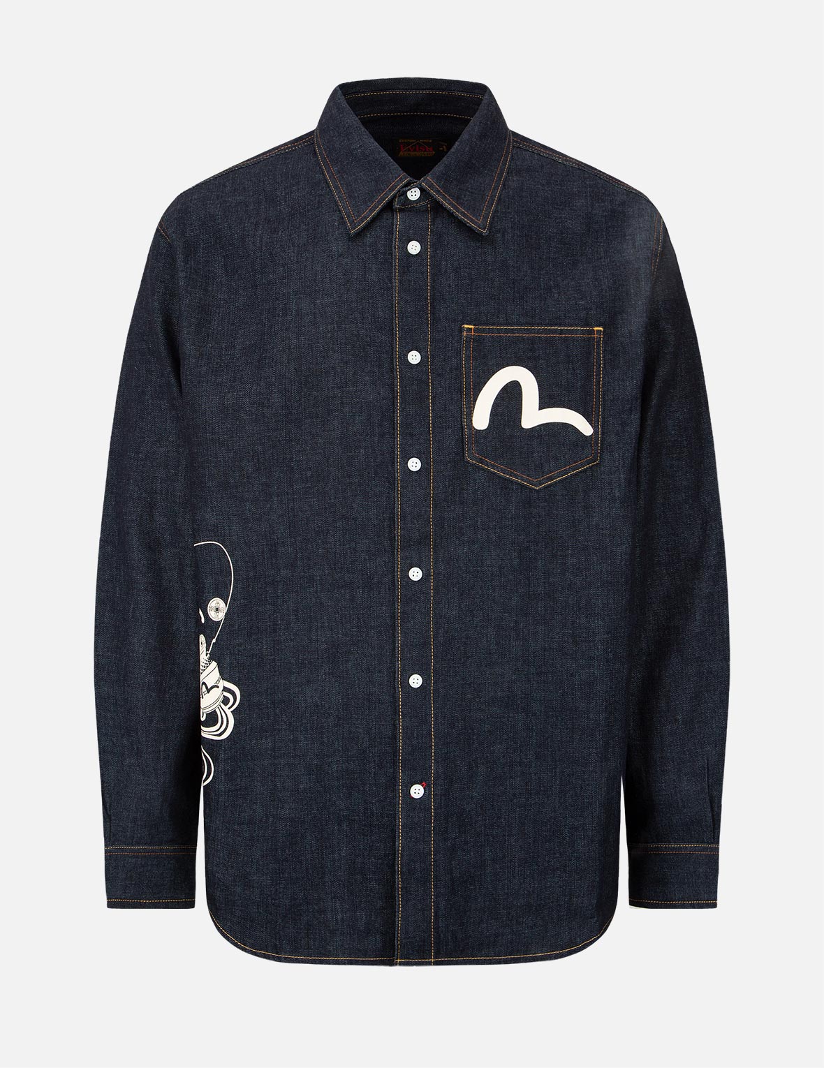 “The Fisherman God of Fortune” Print Denim Shirt