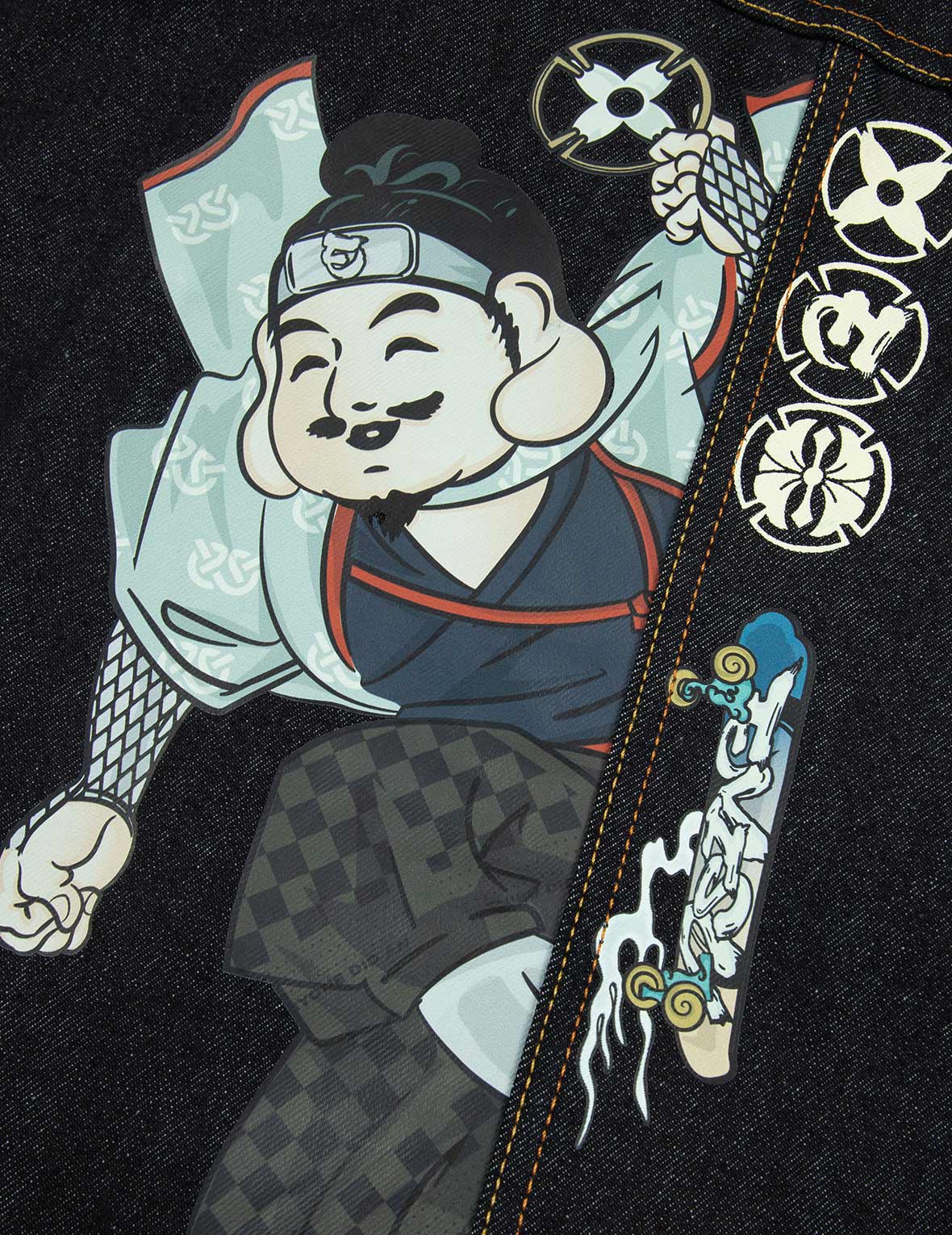 Ninja Godhead Print Loose Fit Deconstructive Denim Jacket