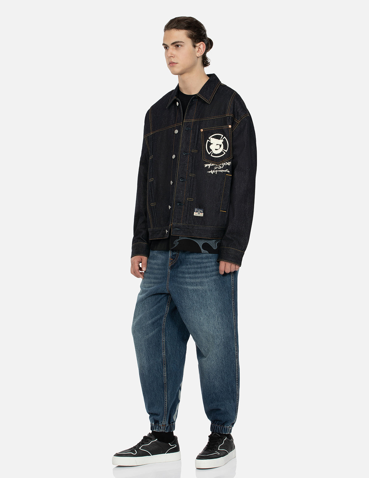 Ninja Godhead Print Loose Fit Deconstructive Denim Jacket