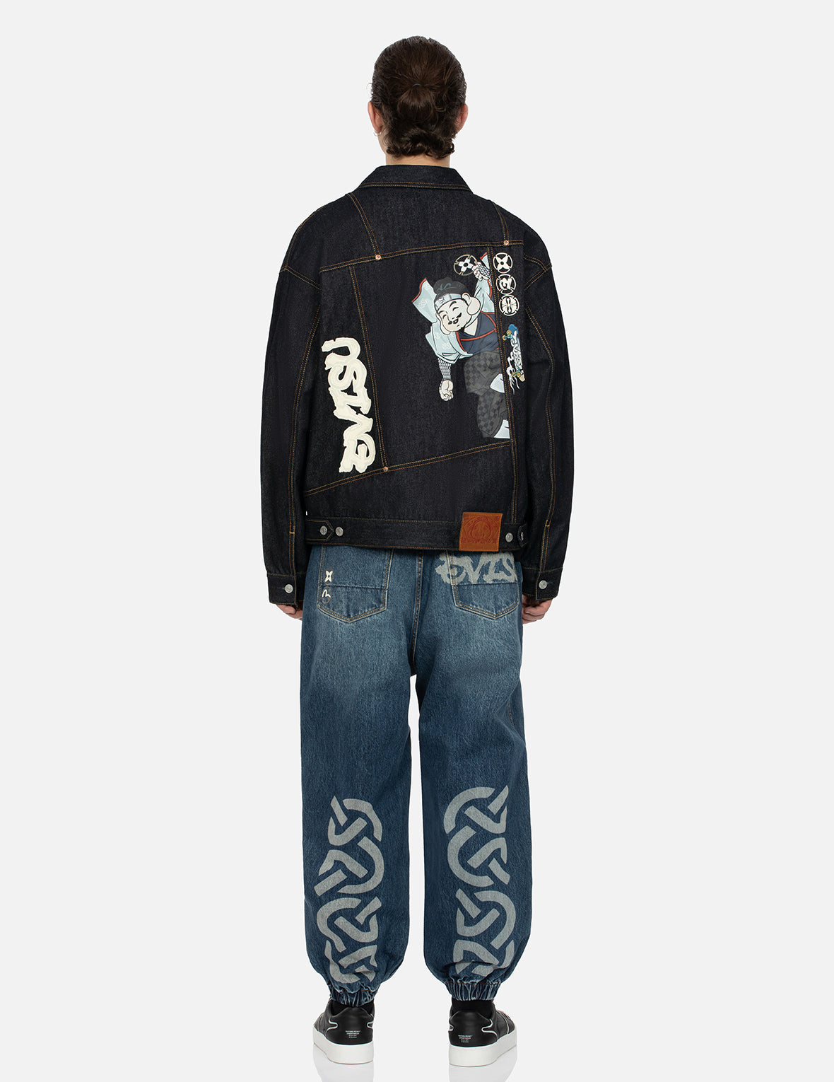 Ninja Godhead Print Loose Fit Deconstructive Denim Jacket