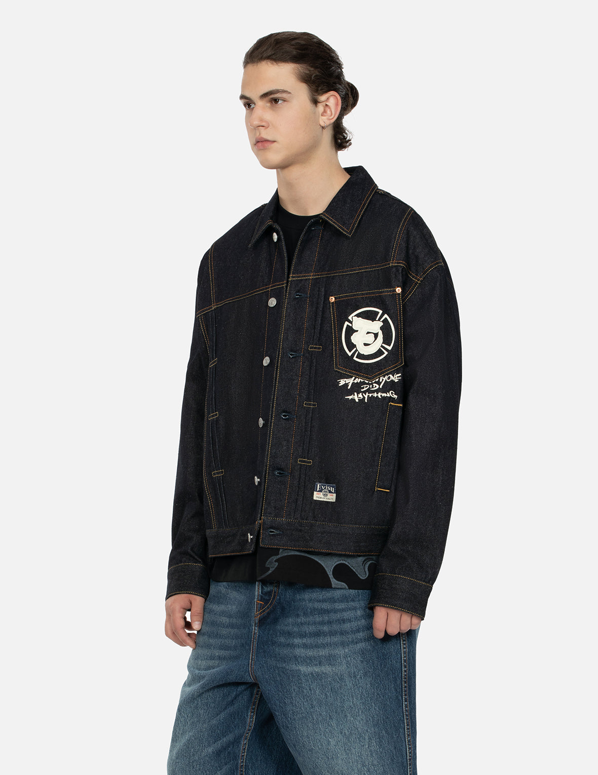 Ninja Godhead Print Loose Fit Deconstructive Denim Jacket