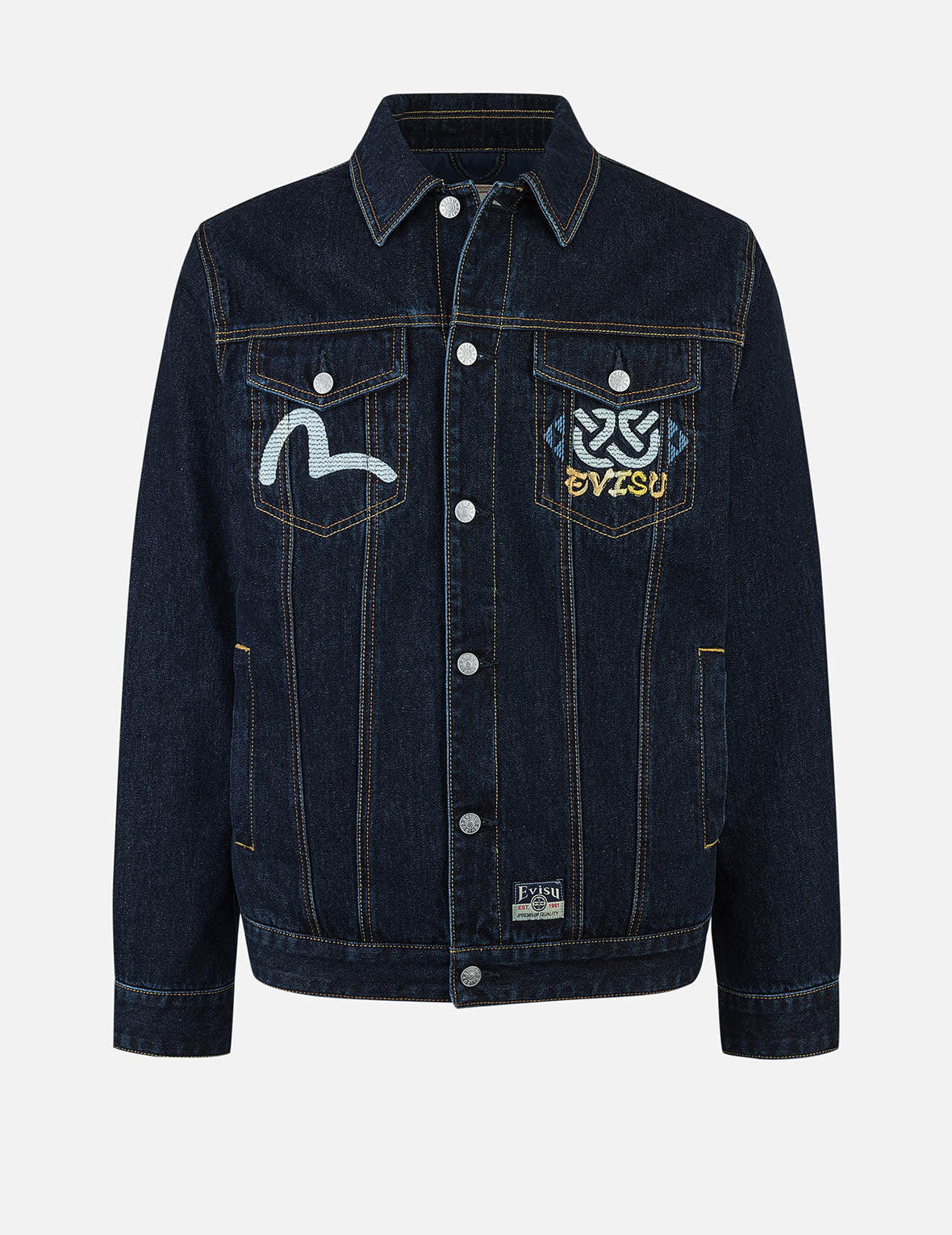 Ninja Daruma Embroidery Regular Fit Padded Denim Jacket