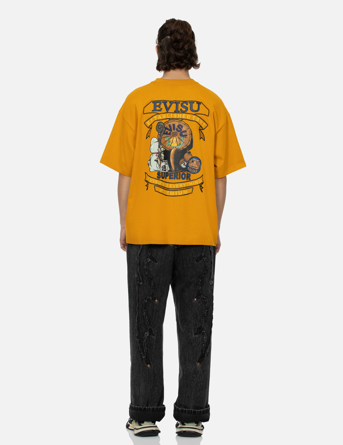 信乐狸和招财猫印花宽版T恤