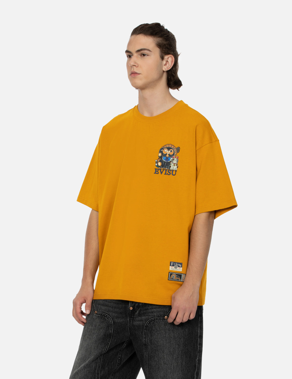 信乐狸和招财猫印花宽版T恤