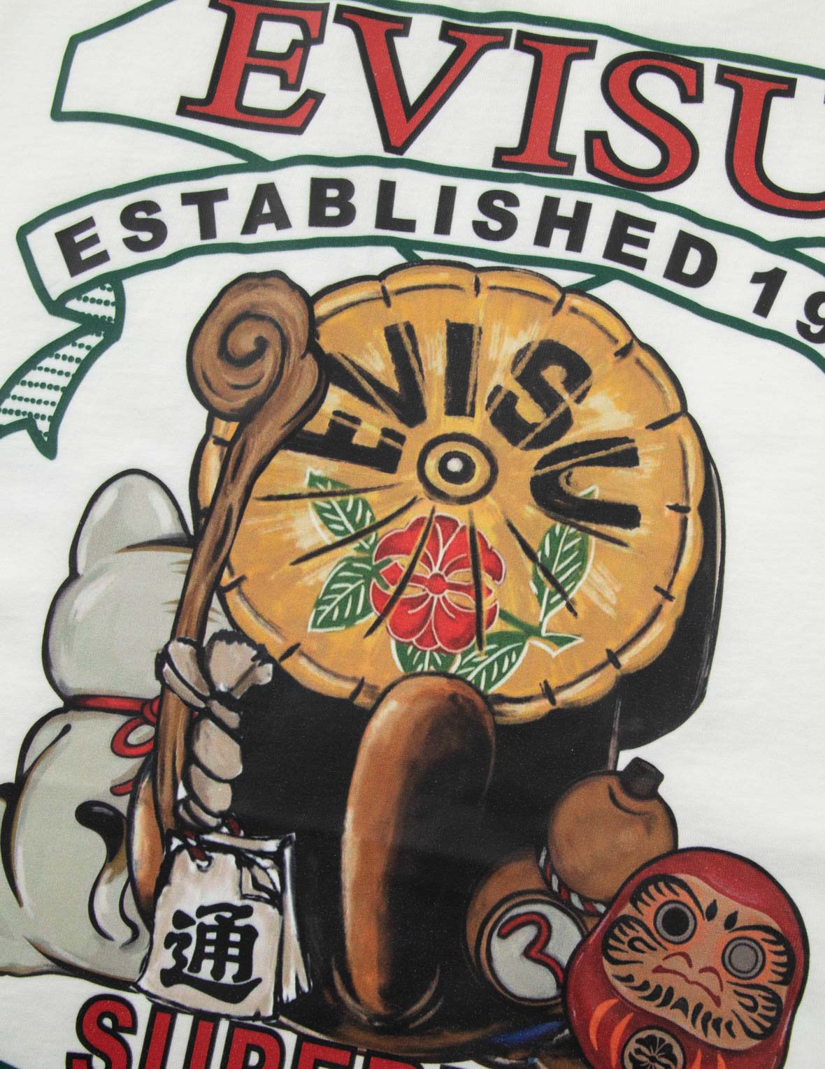 信乐狸和招财猫印花宽版T恤