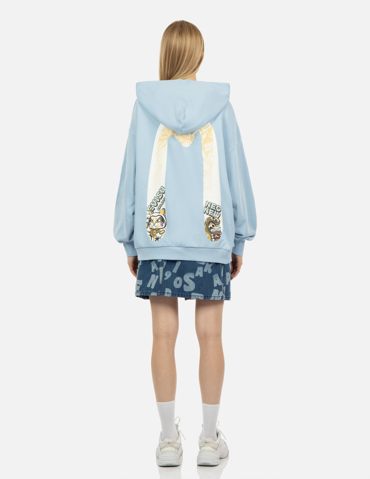 “Fortune Cat and Daruma” Double Daicock Print Hooded Sweatshirt