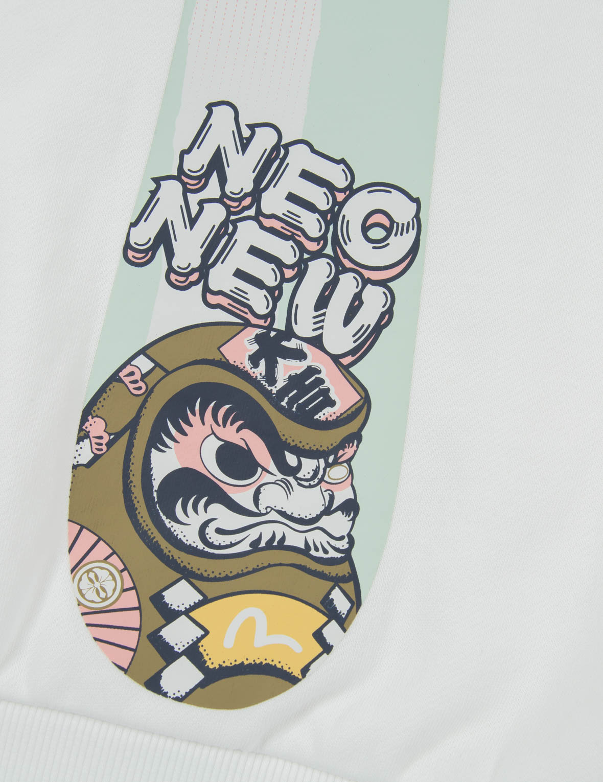 “Fortune Cat and Daruma” Double Daicock Print Hooded Sweatshirt
