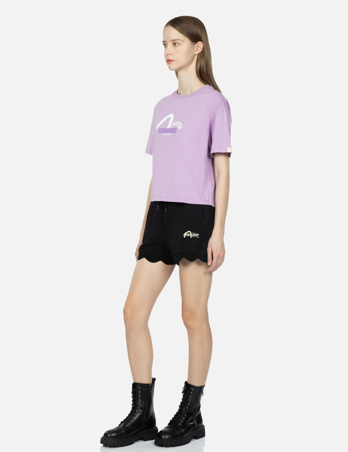 Logo and Seagull Embroidered Scallop Hem Sweatshorts
