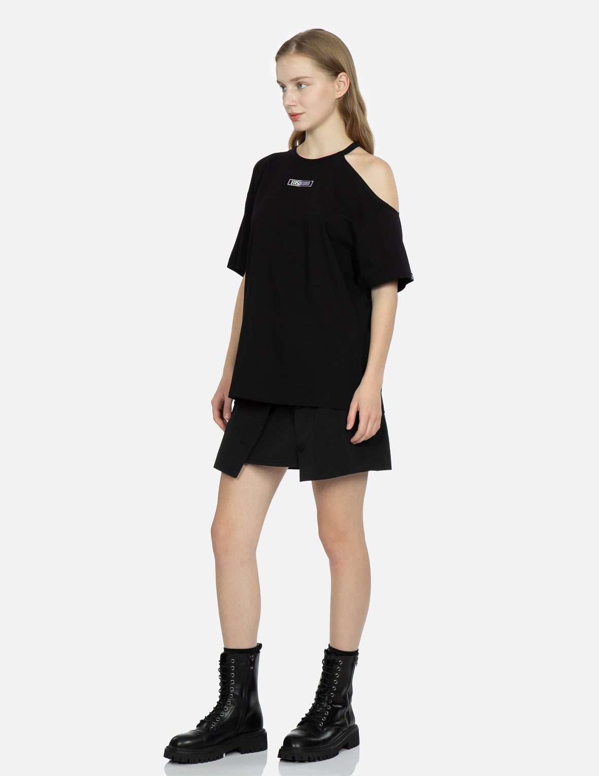 Logo Print Cold-Shoulder T-shirt