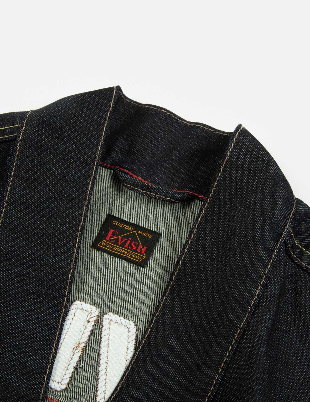 Japanese-graphic Kamon Appliqué Denim Kimono