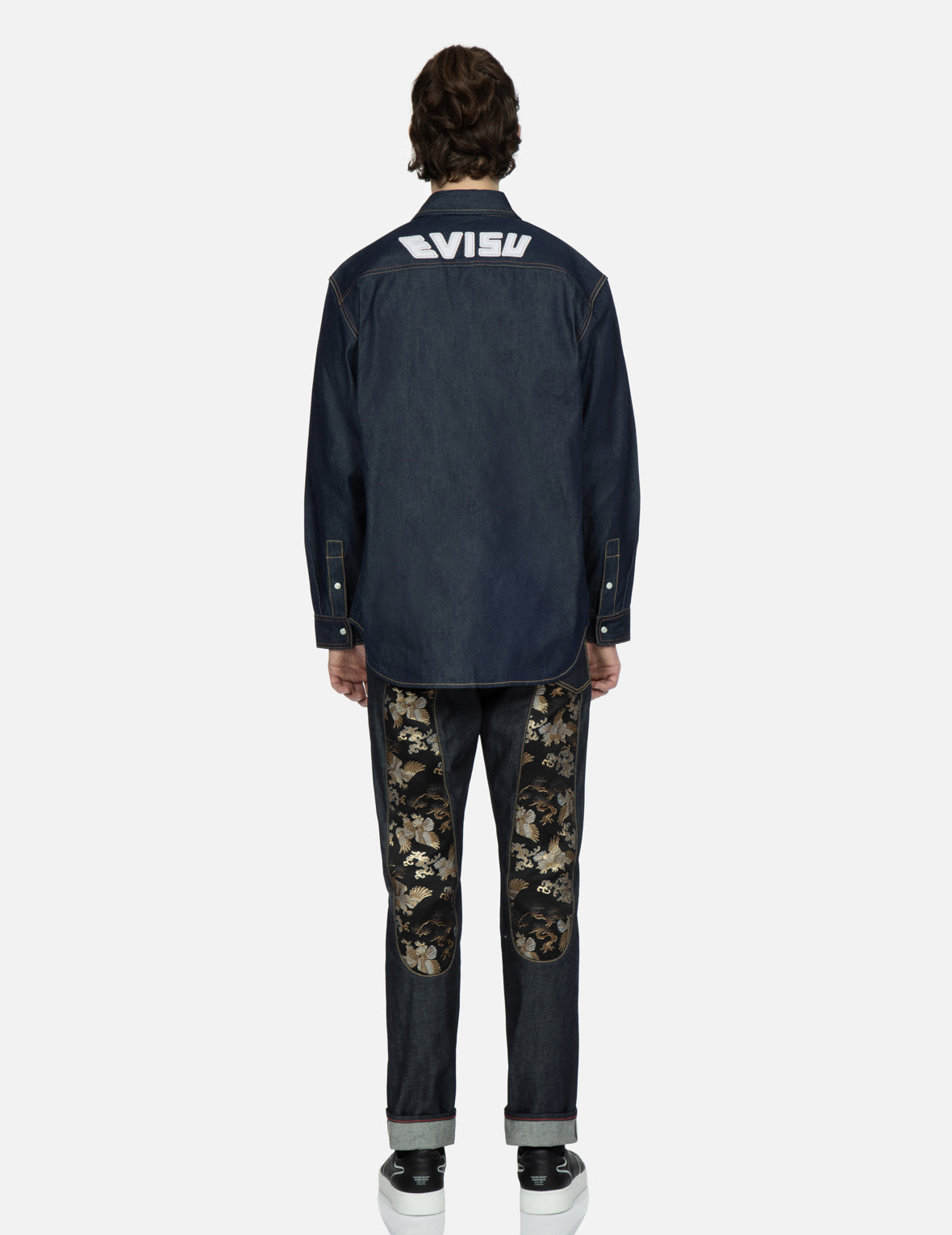 Samurai-pattern Kamon and Seagull Denim Shirt
