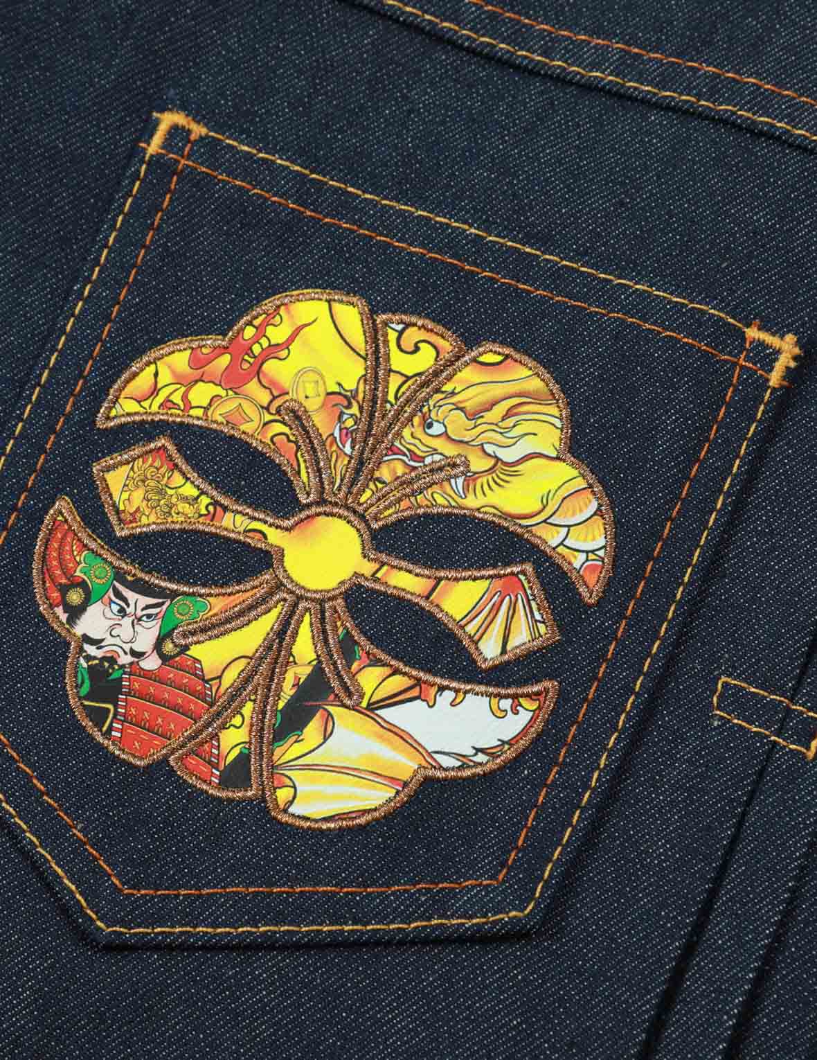 Samurai-pattern Kamon and Seagull Denim Shirt