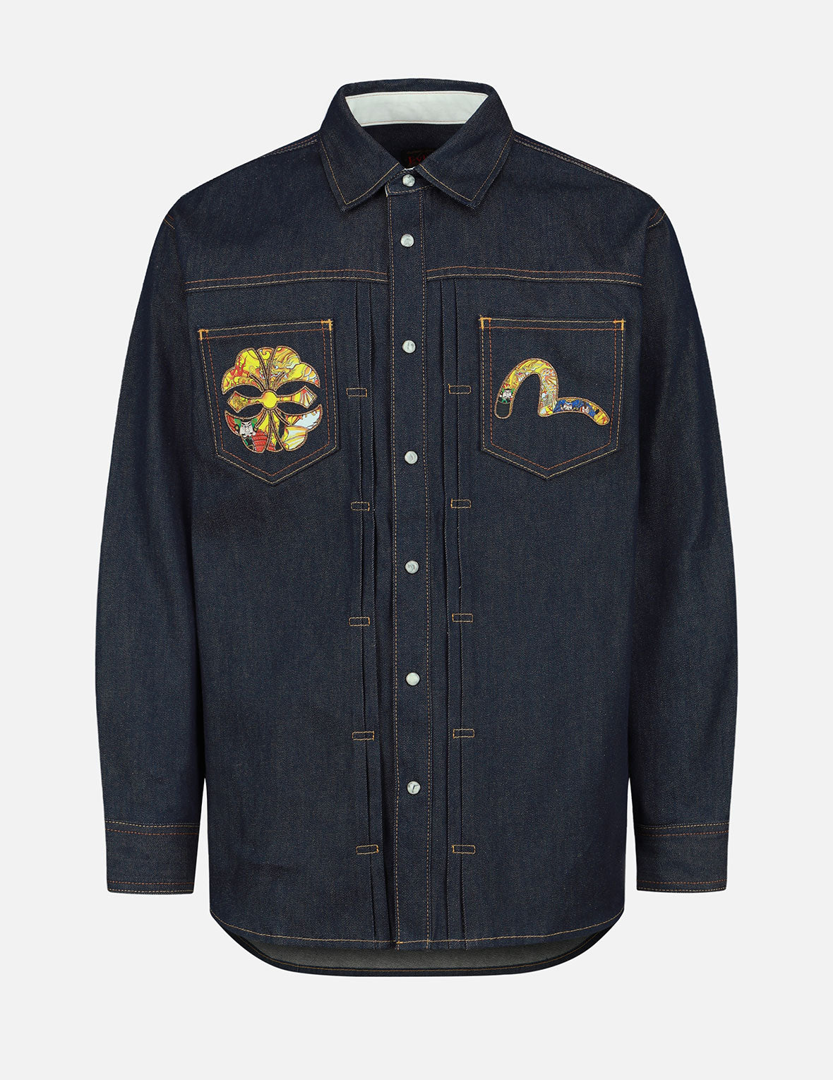 Samurai-pattern Kamon and Seagull Denim Shirt