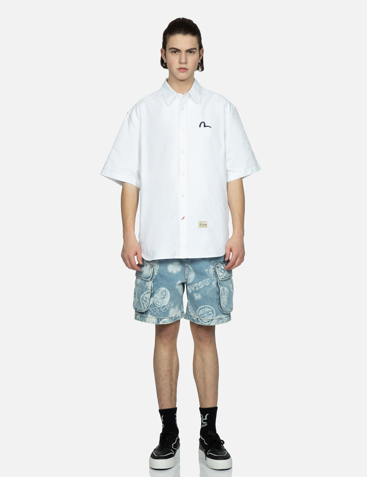 Graffiti Daruma with Logo Sticker Print Oxford Shirt