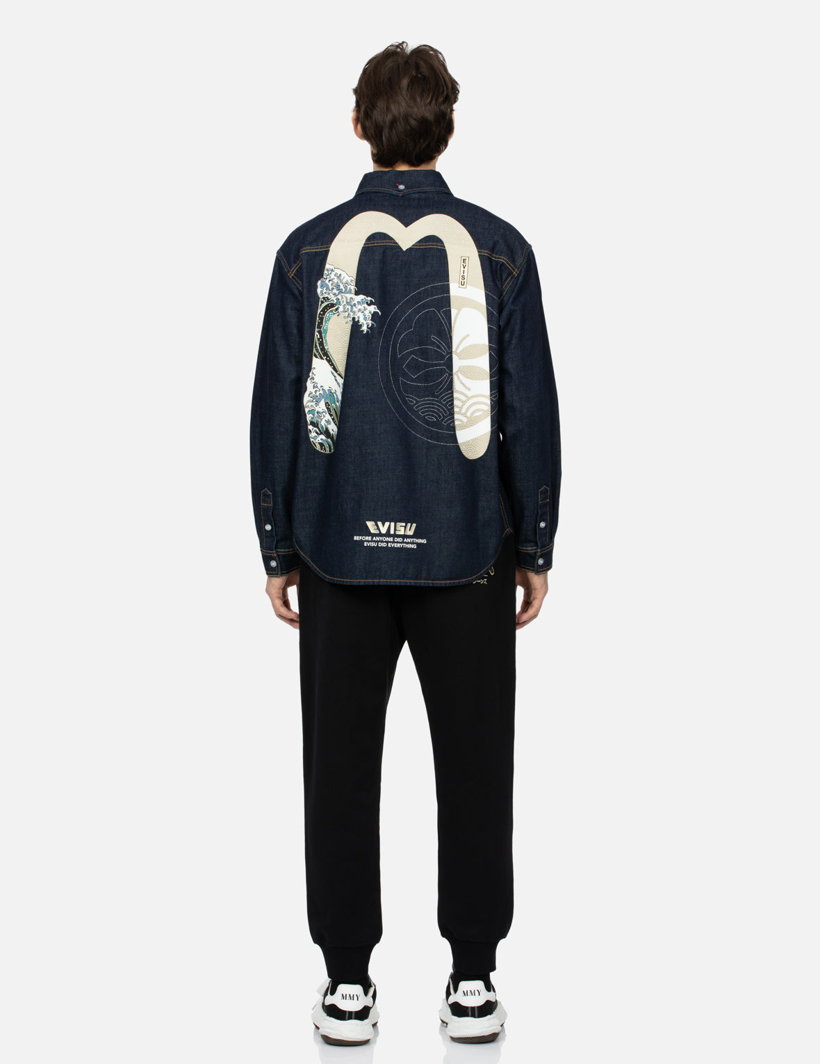 Kamon Stitching and The Great Wave Daicock Print Relax Fit Denim Shirt