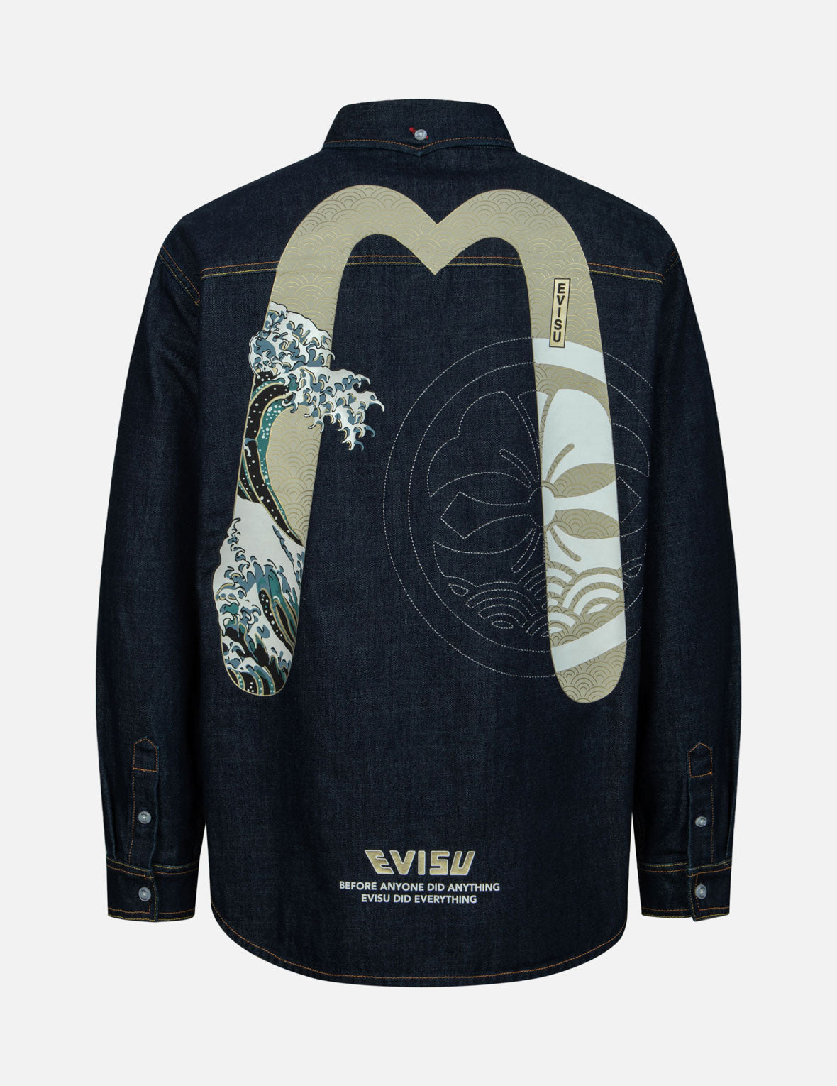 Kamon Stitching and The Great Wave Daicock Print Relax Fit Denim Shirt