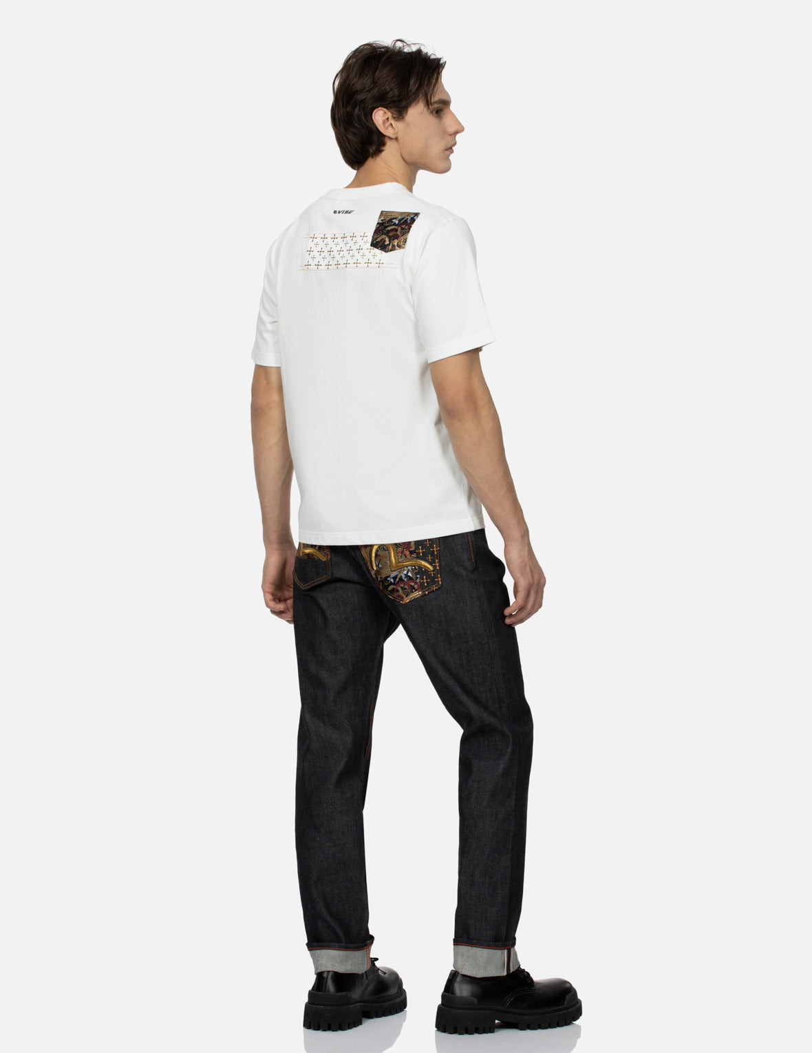 Seagull Embroidery and Brocade Patched Carrot Fit Denim Jeans #2017