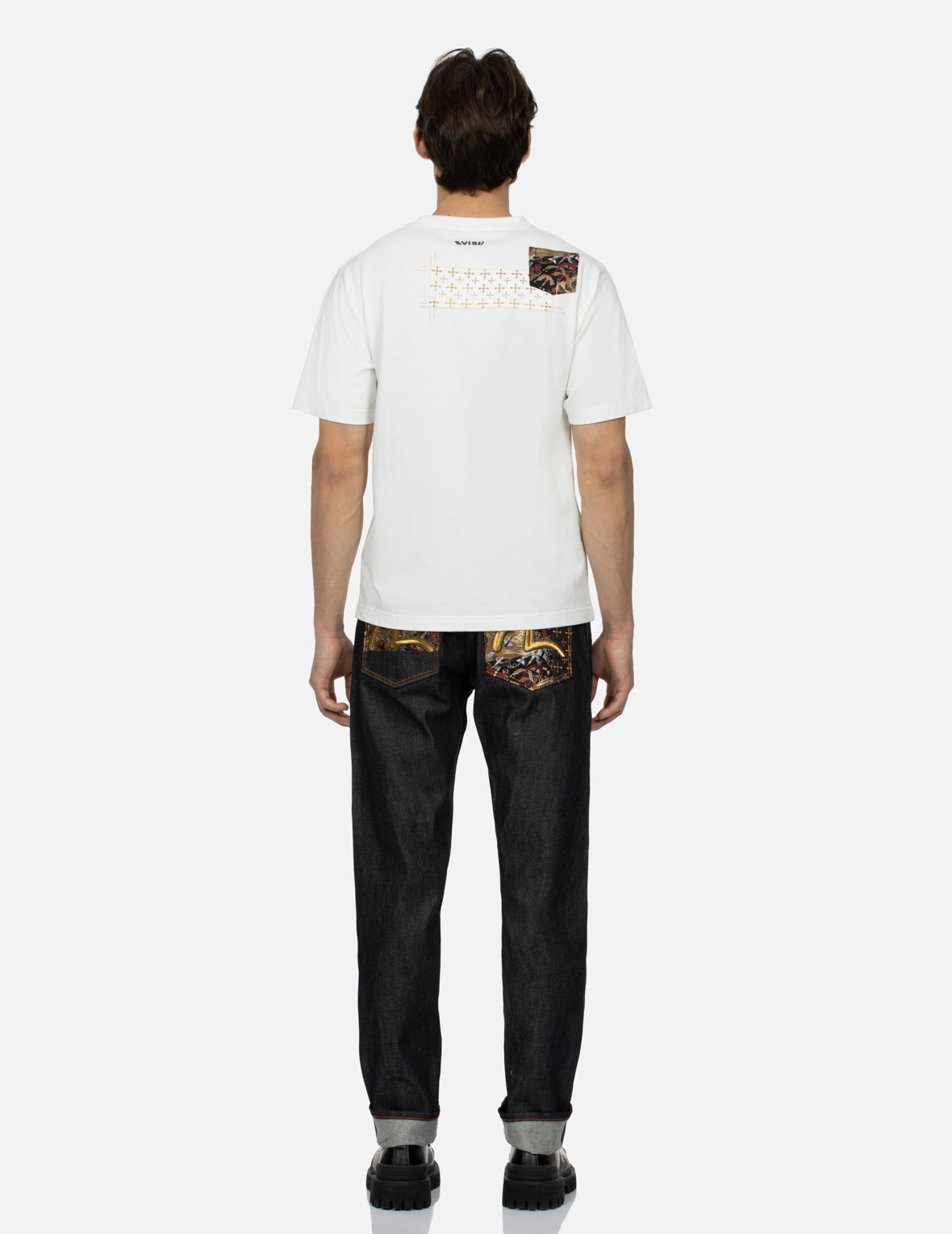 Seagull Embroidery and Brocade Patched Carrot Fit Denim Jeans #2017