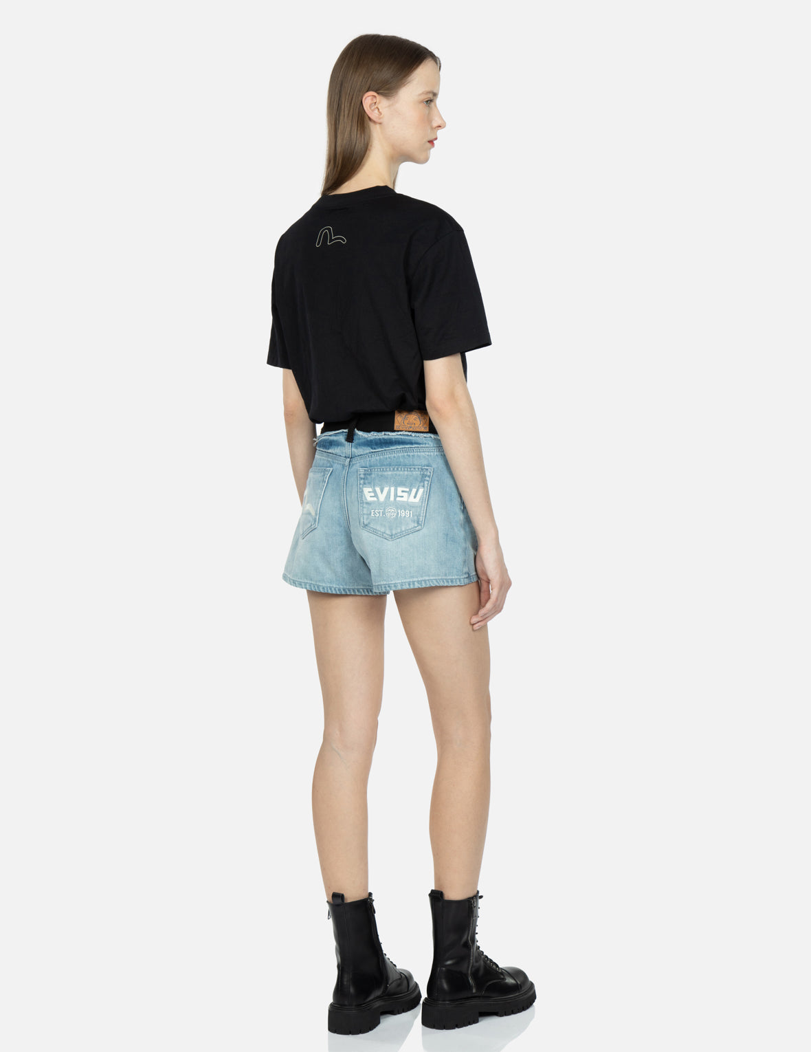 Seagull and Logo Embroidery Reconstructed Denim Shorts
