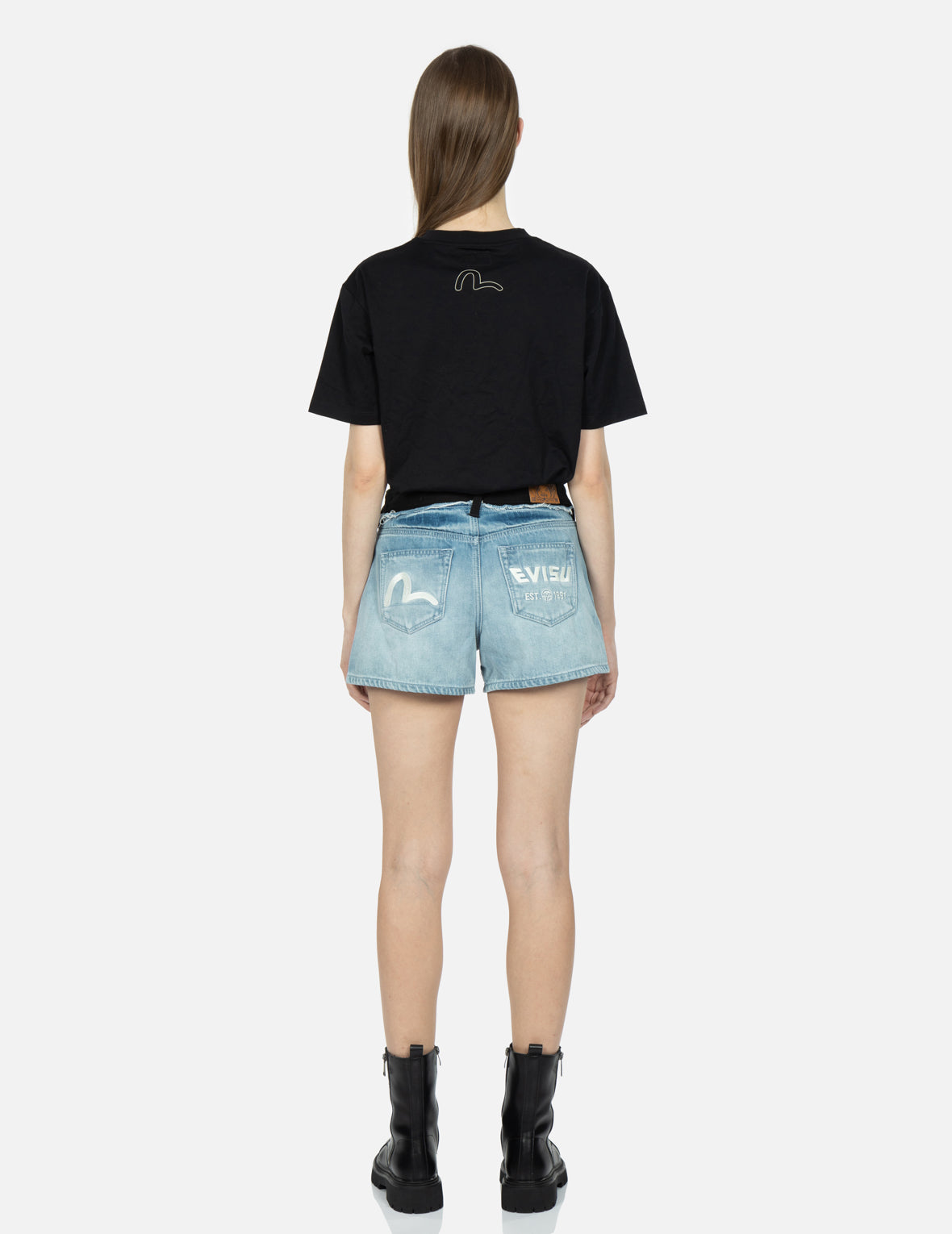 Seagull and Logo Embroidery Reconstructed Denim Shorts