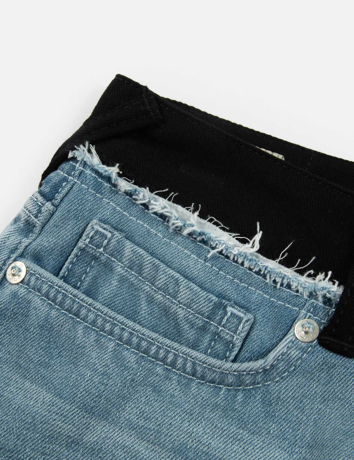 Seagull and Logo Embroidery Reconstructed Denim Shorts