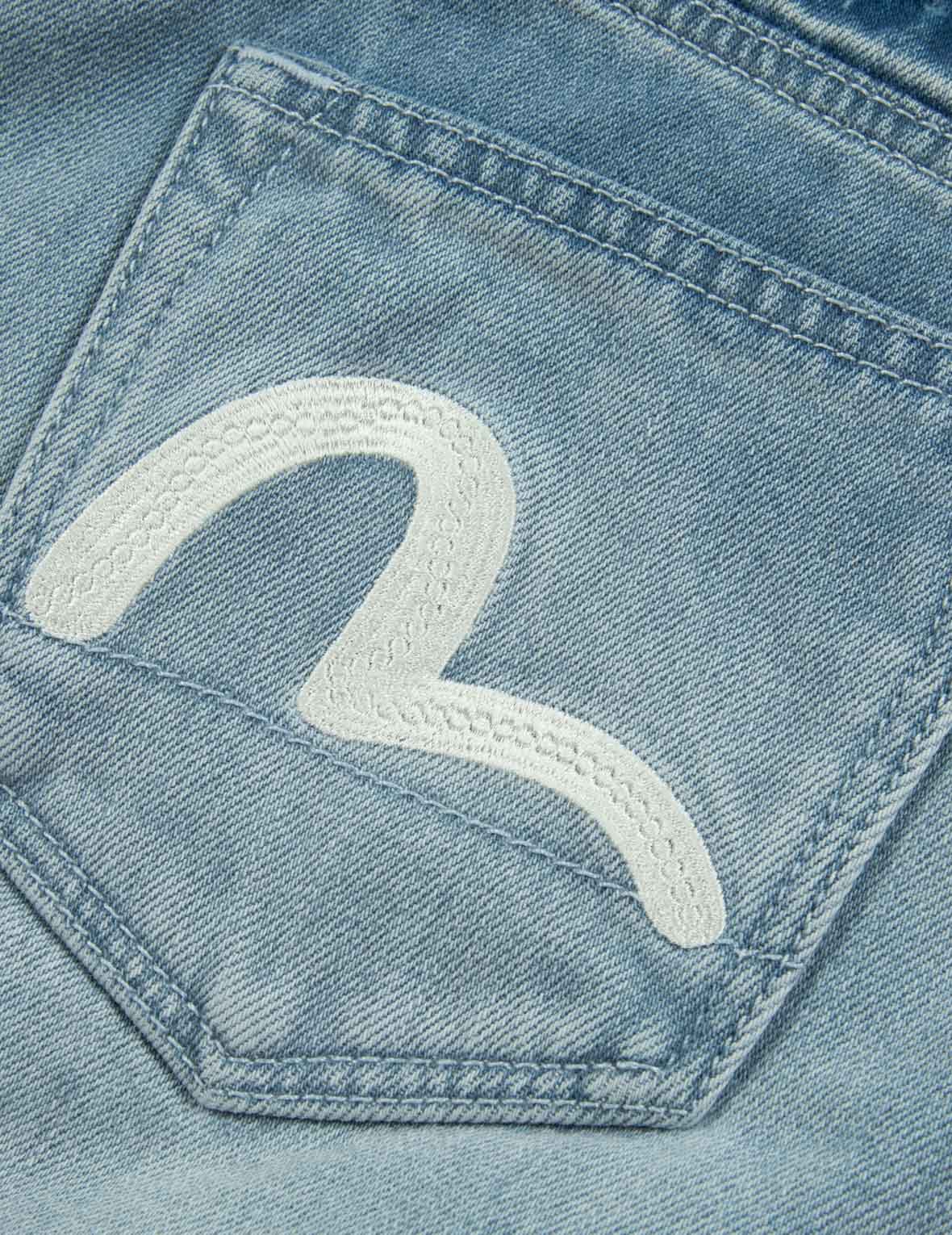 Seagull and Logo Embroidery Reconstructed Denim Shorts