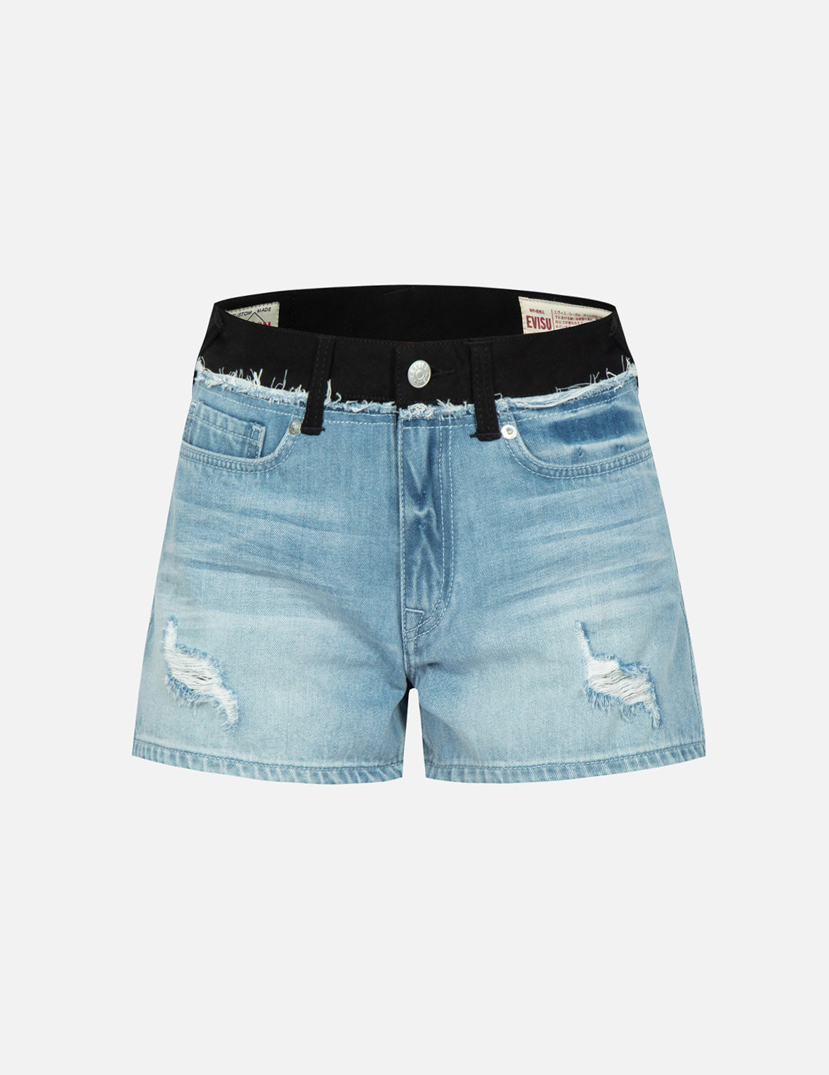 Seagull and Logo Embroidery Reconstructed Denim Shorts