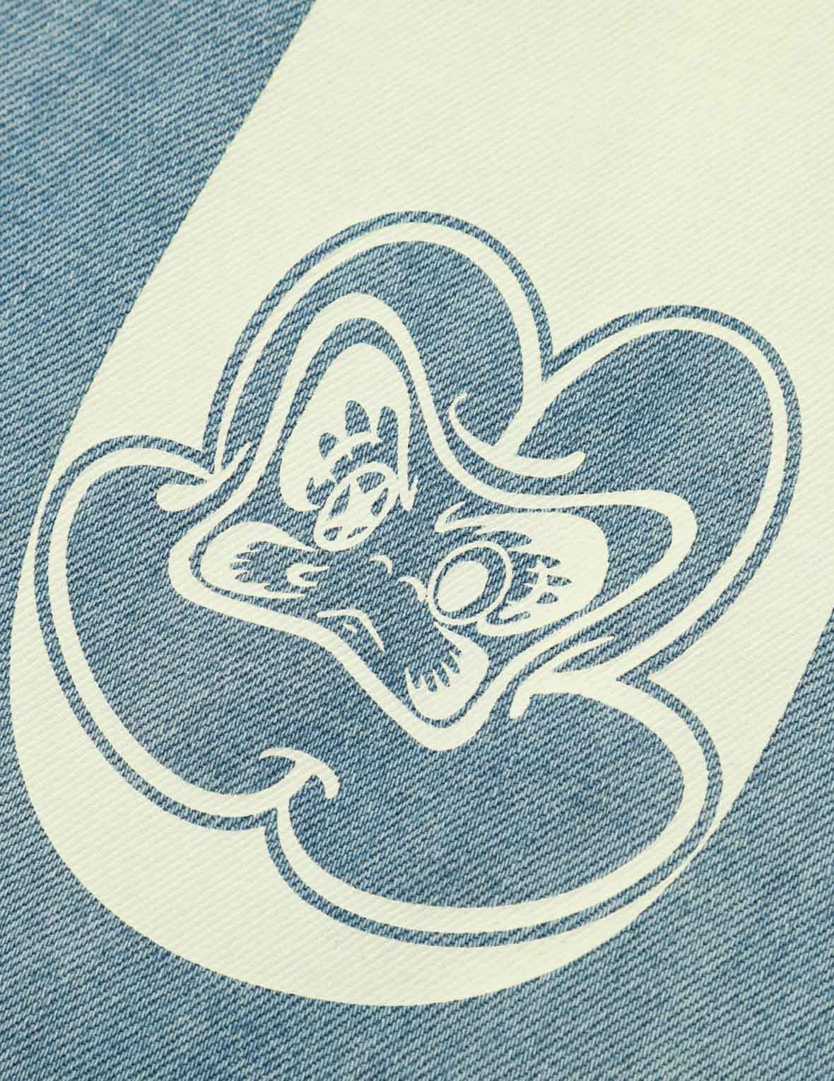 Graffiti Daruma Daicock Print Denim Taper Jeans