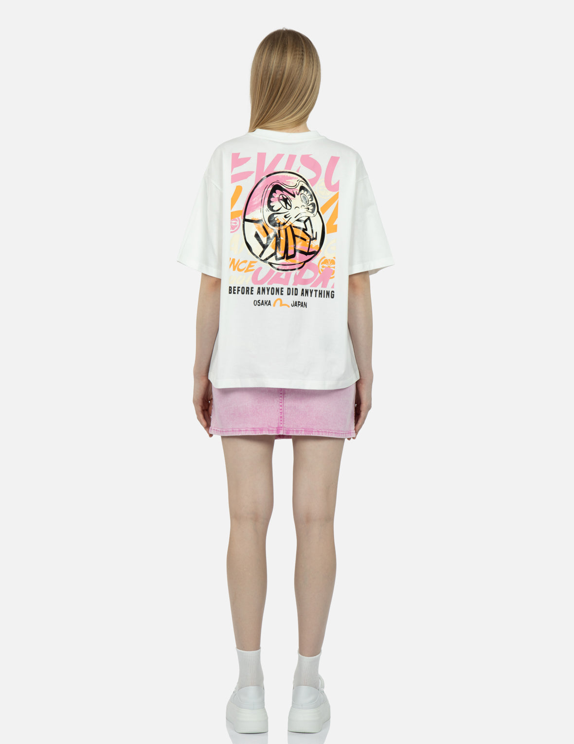 Graffiti Daruma and Seagull Print T-shirt