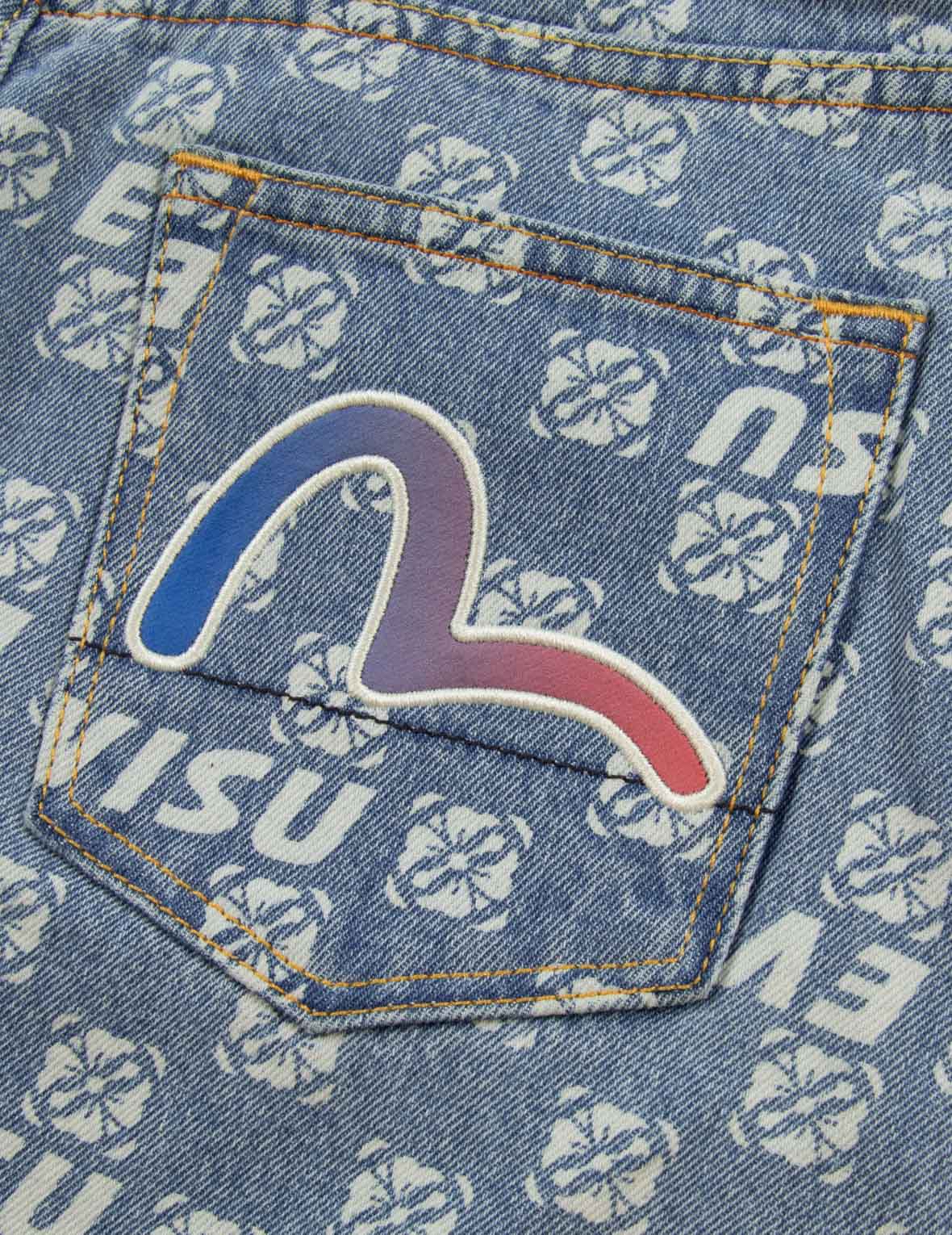 Allover Logo and Kamon print Relax Fit Denim Skirt