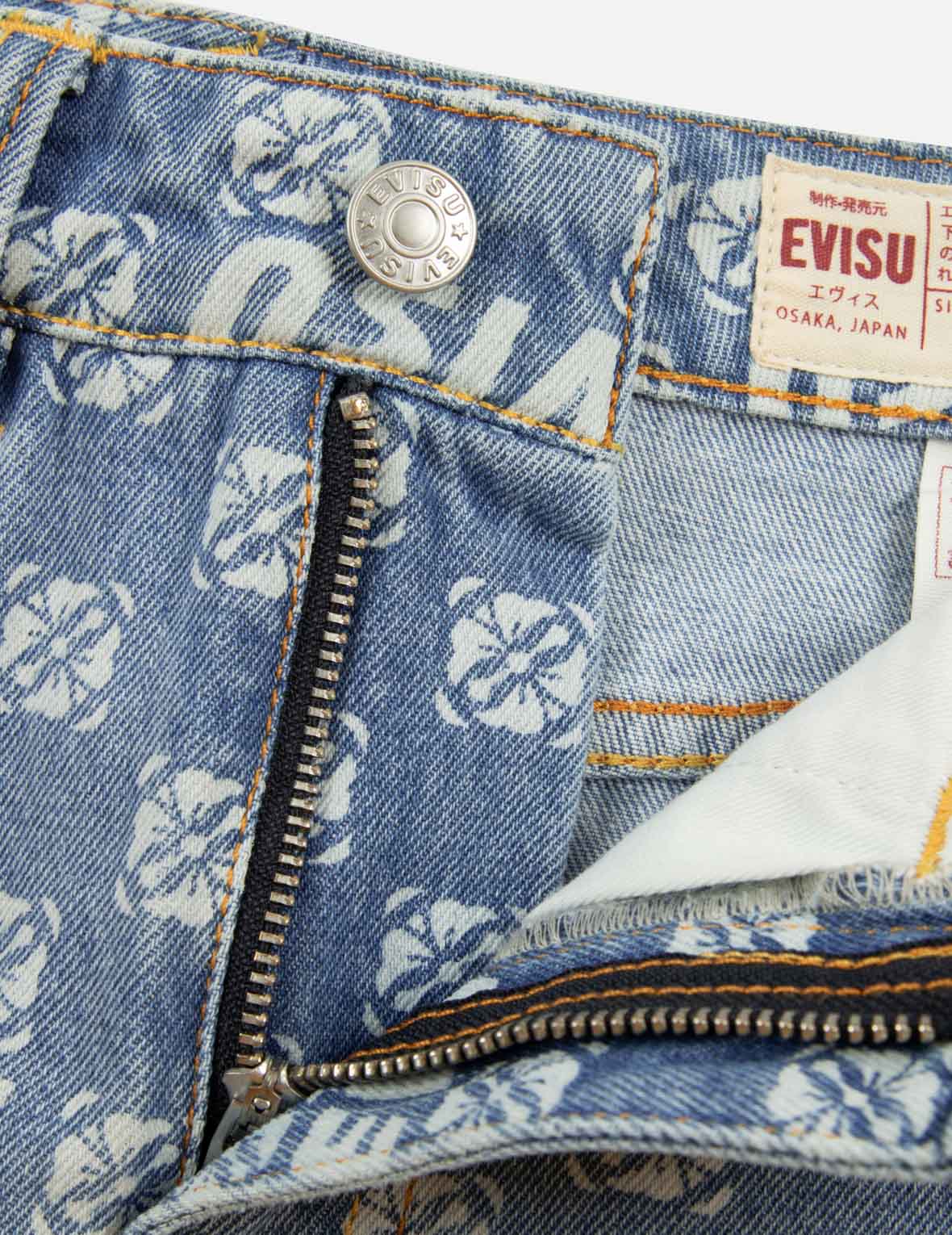Allover Logo and Kamon print Relax Fit Denim Skirt