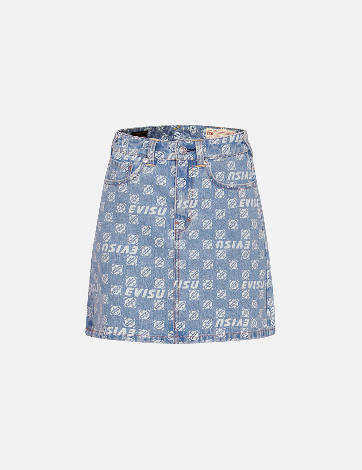Allover Logo and Kamon print Relax Fit Denim Skirt