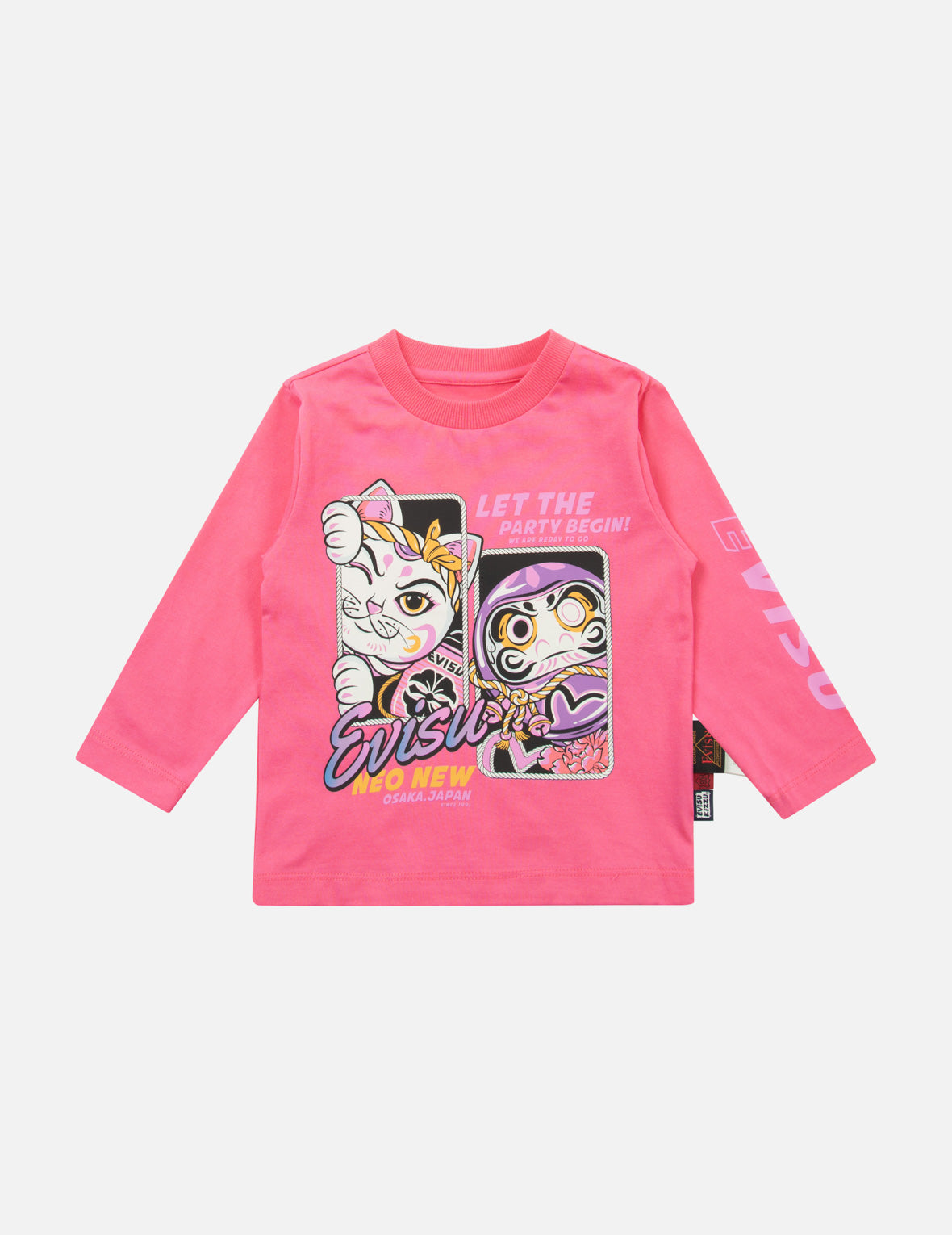 Fortune Cat and Daruma Print Regular Fit Long-Sleeve T-shirt